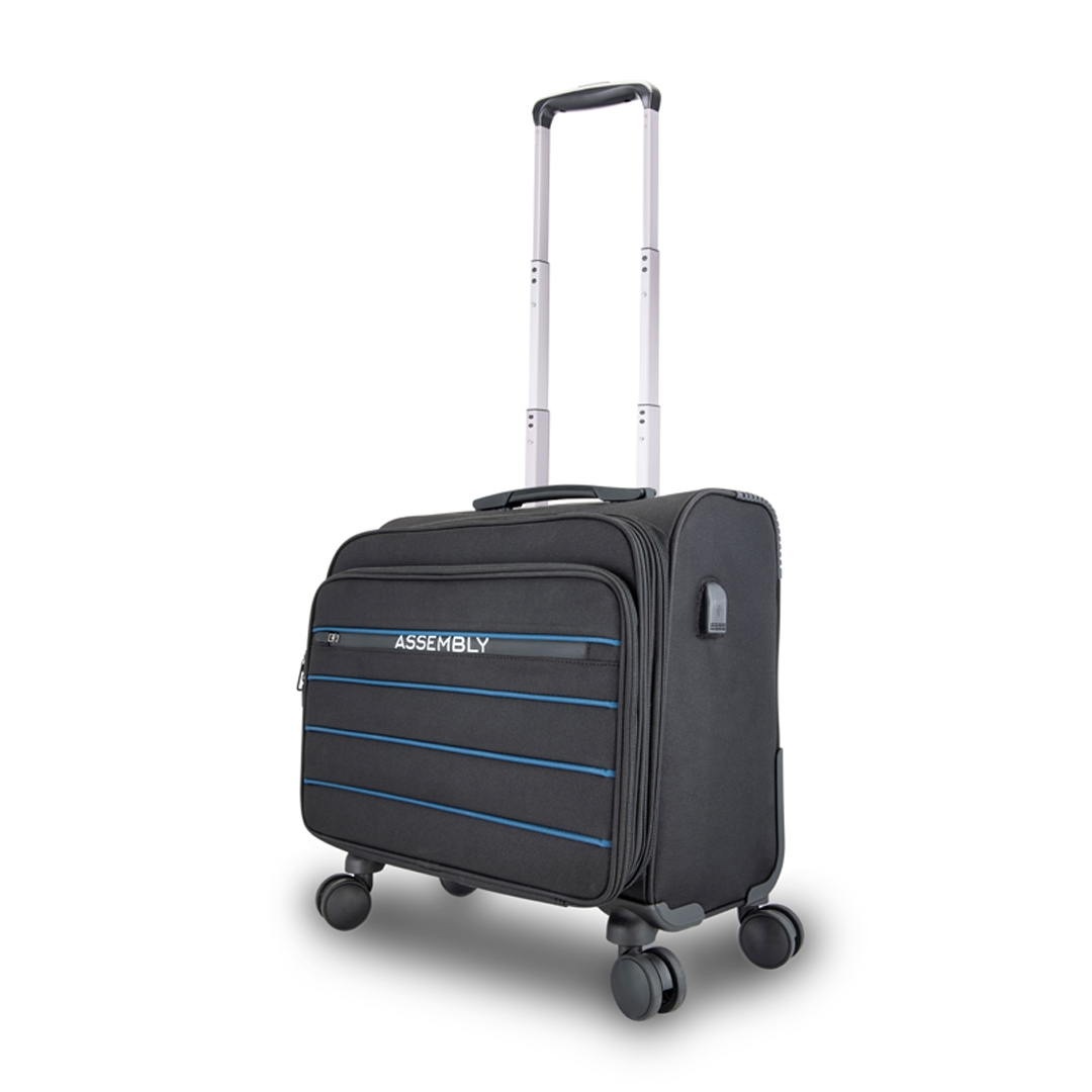 Small Cabin Luggage Trolley Bag (17 inch) - Overnighter Trolley | USB Charging Port | 4 Wheels - Black