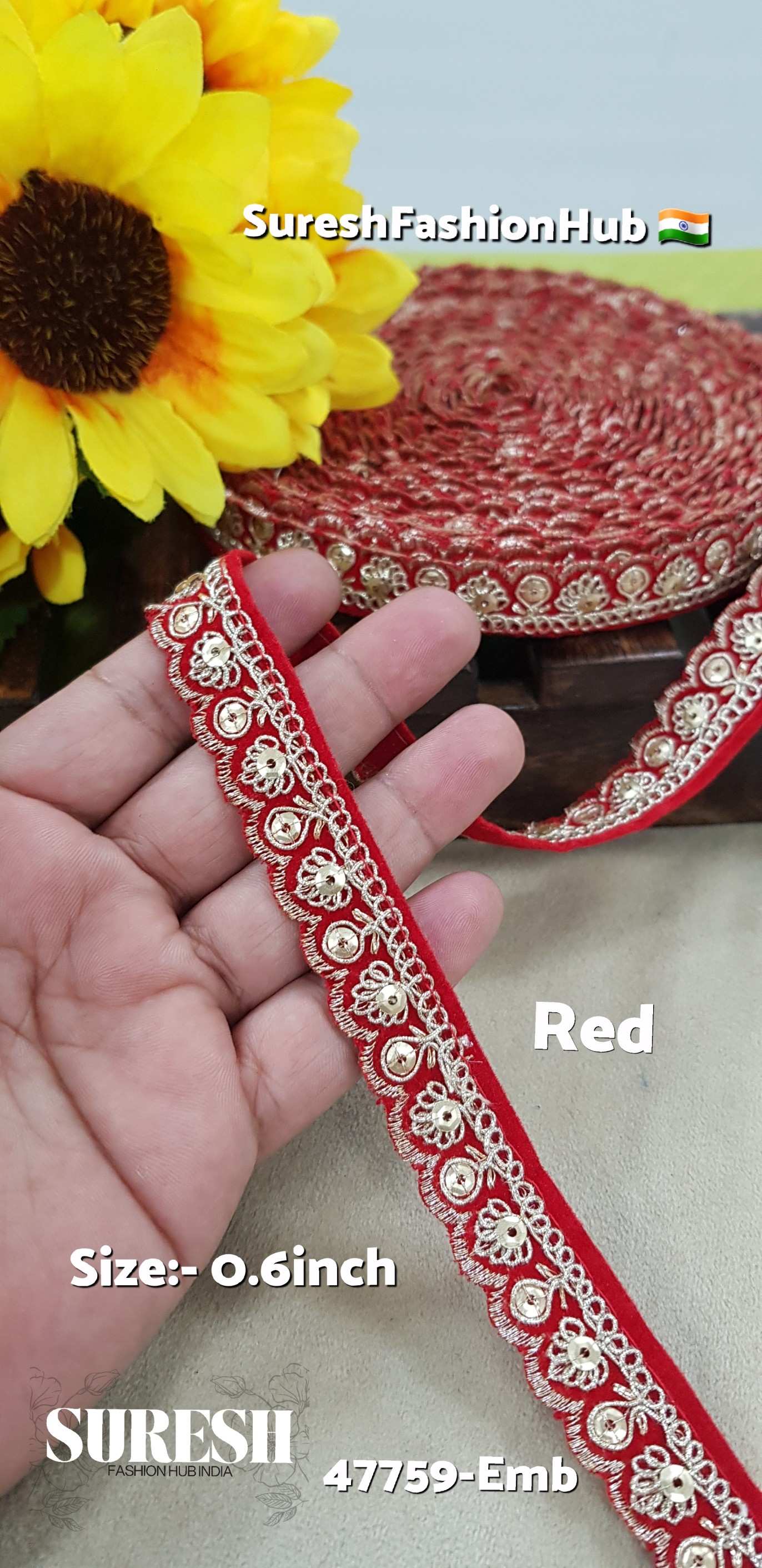 Velvet Royal Glint Scallop Lace – Red
