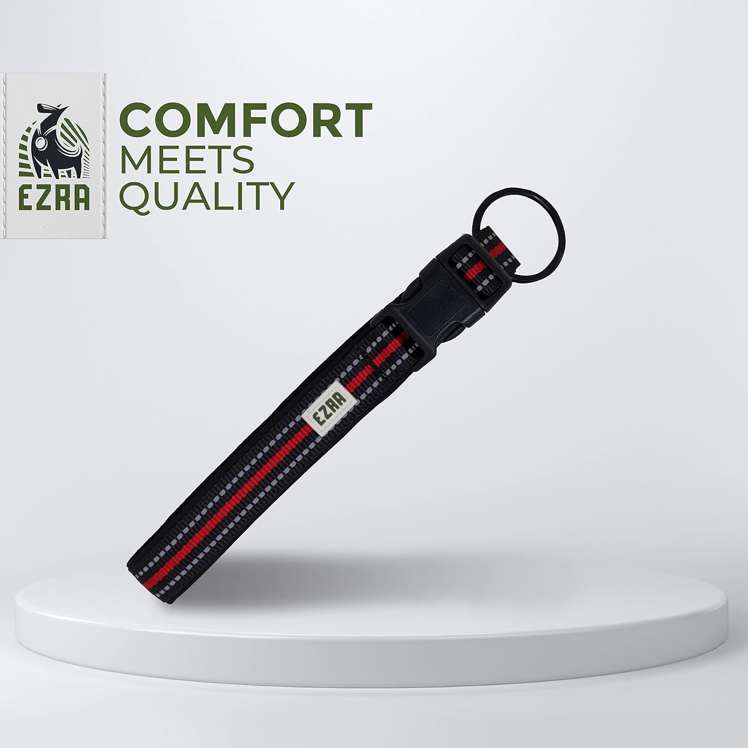 Ezra Hart Dog Collar, Durable Padded Adjustable Collar with Steel D-Ring, Red