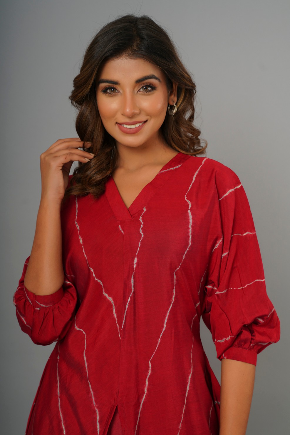 Red Muslin Handkerchief A-Line Kurta With Pant