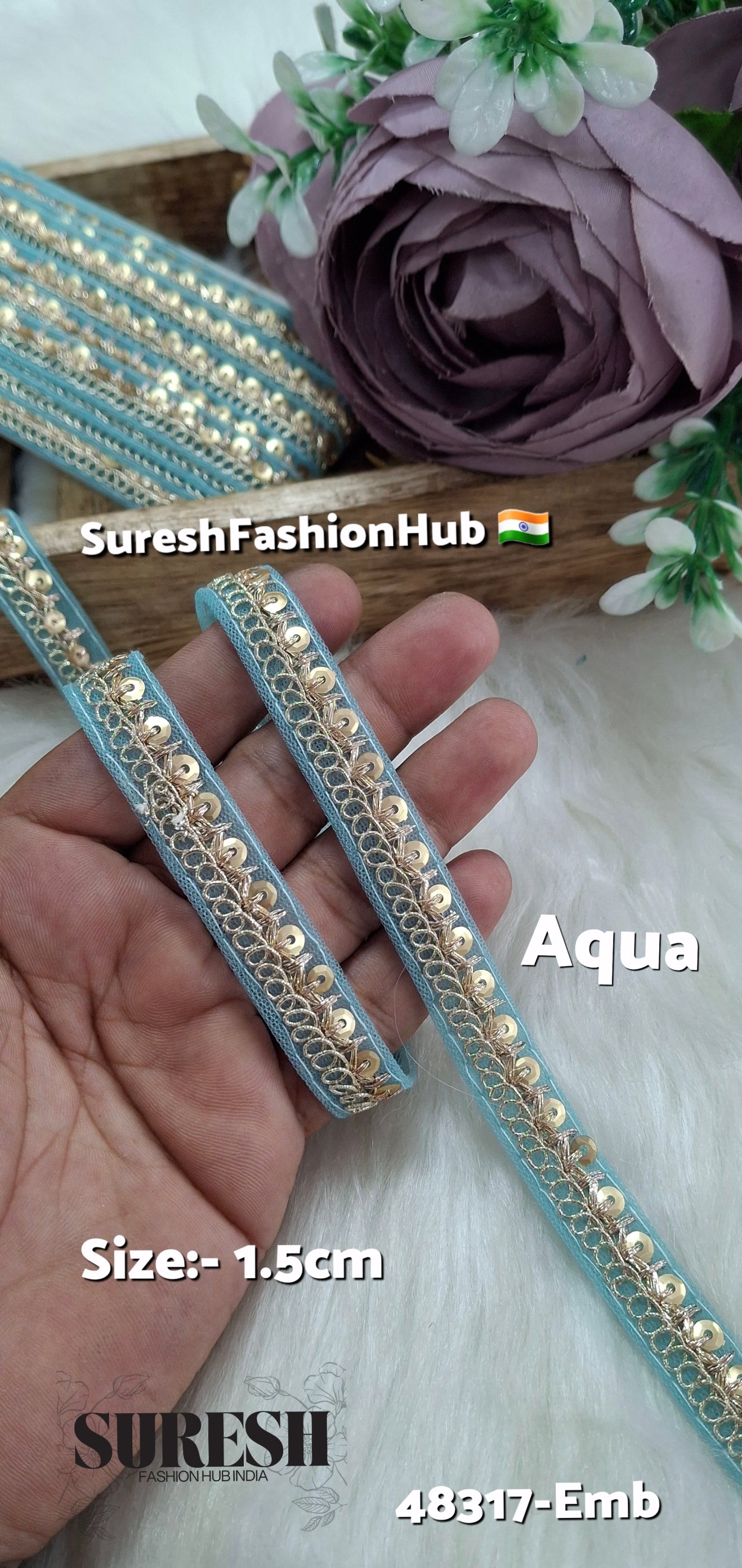 Aqua Pearl Dori Zari Embroidery Border Lace
