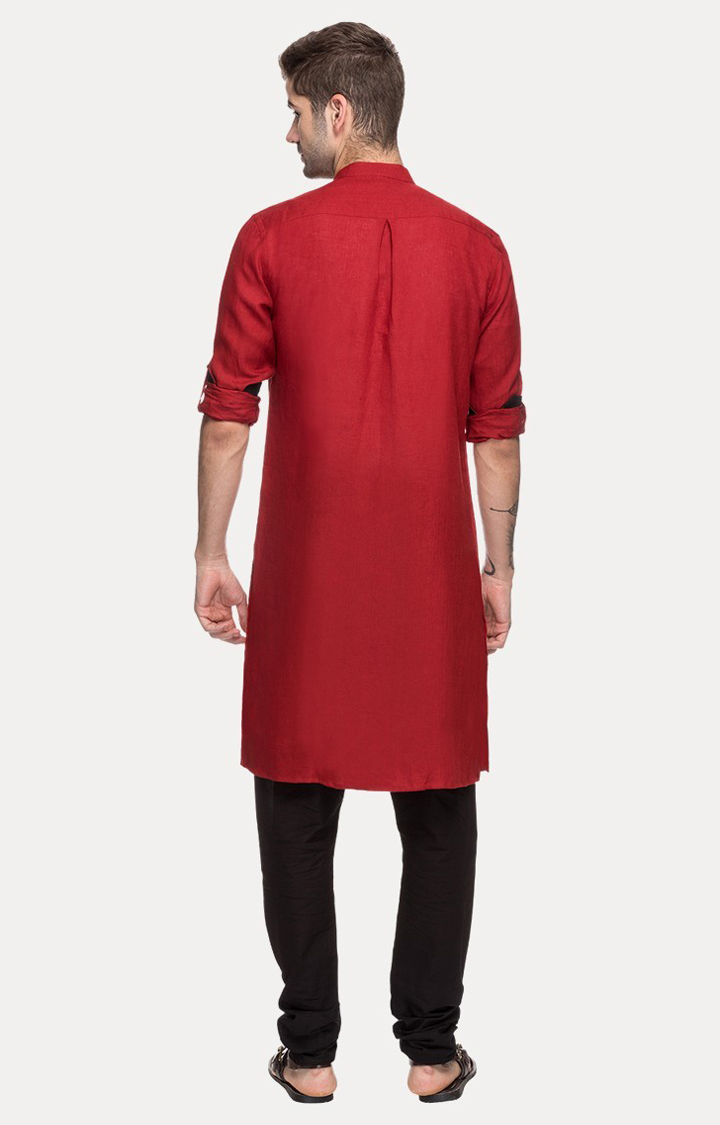 Men's Red Silk Solid Kurtas