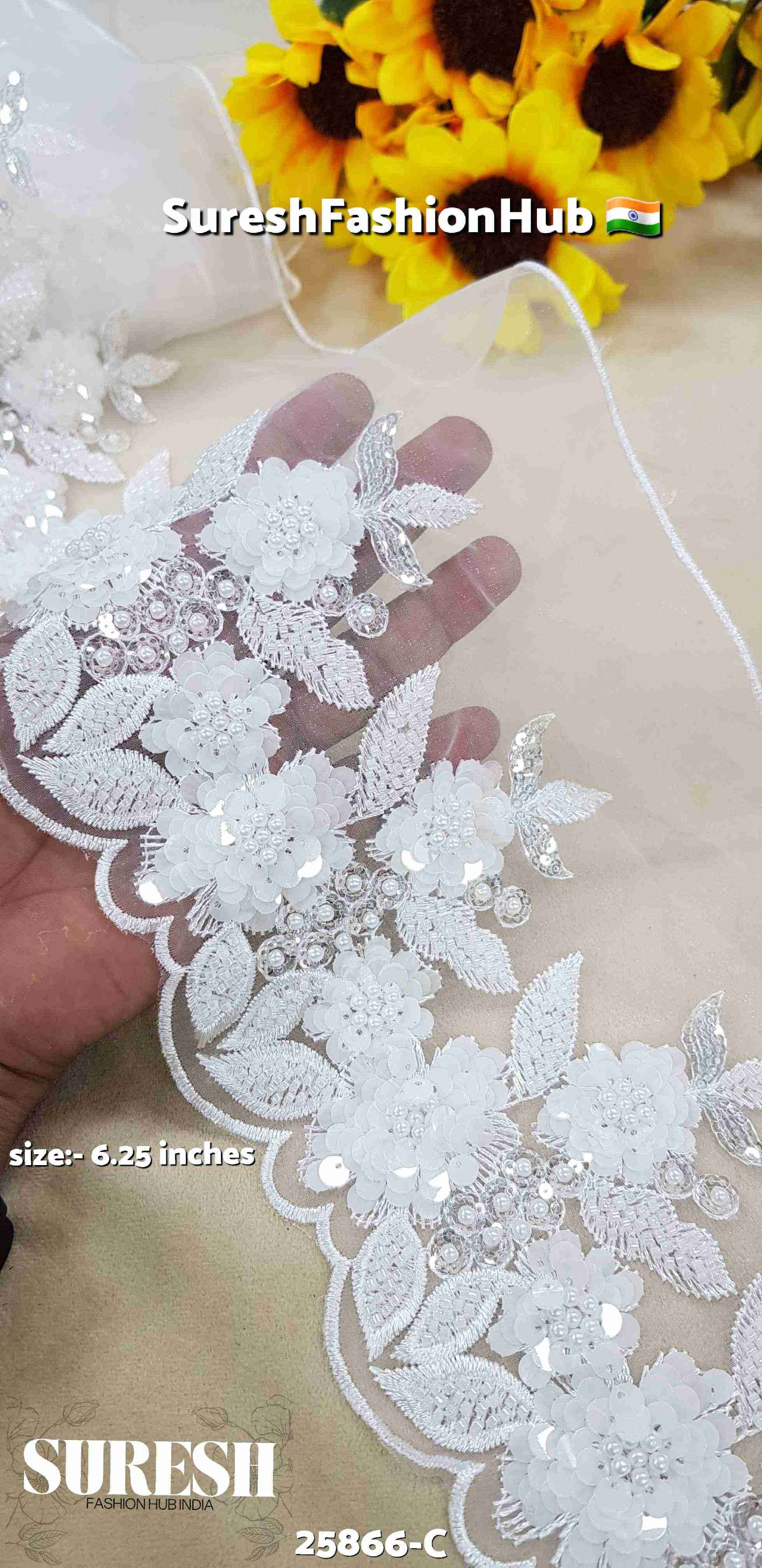 White Imported Floral Scallop Organza Lace
