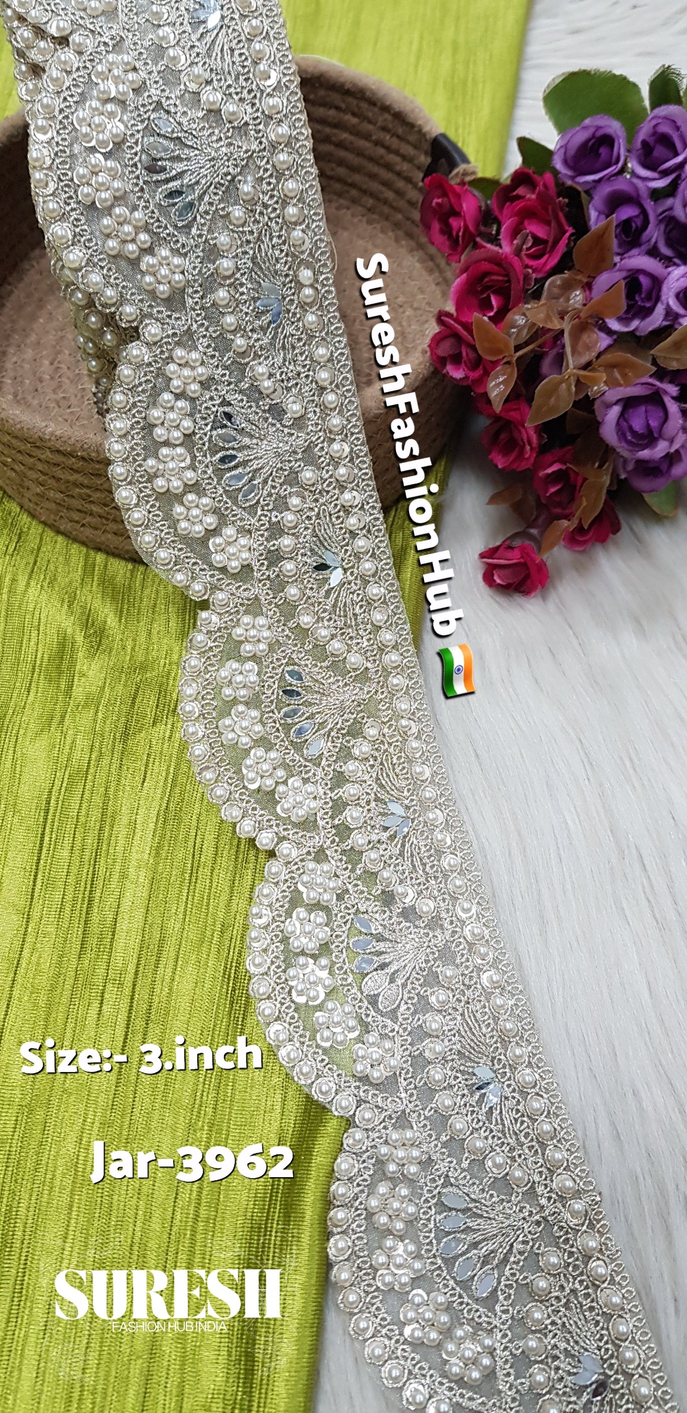 One-Side Scallop Floral Multi-Mirror Pearl Lace – Jar-3962