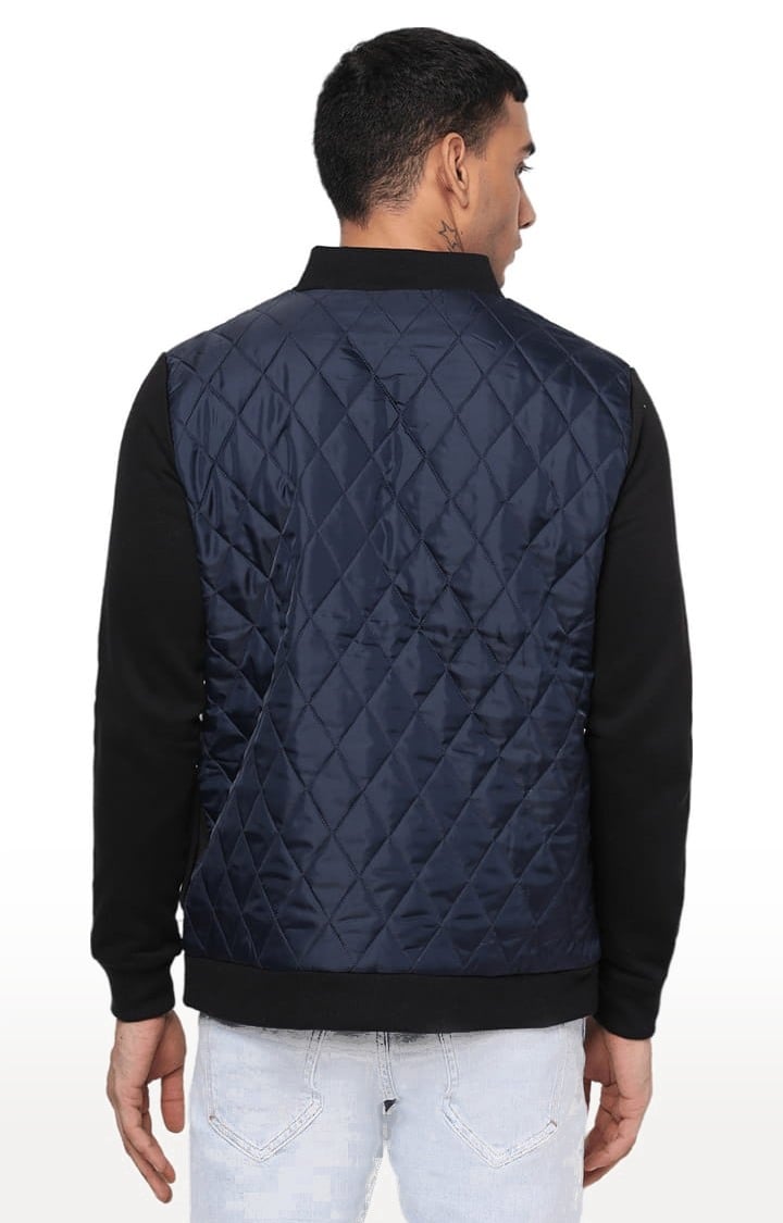 Men's Navy & Black Polyester Quilted Bomber Jacket