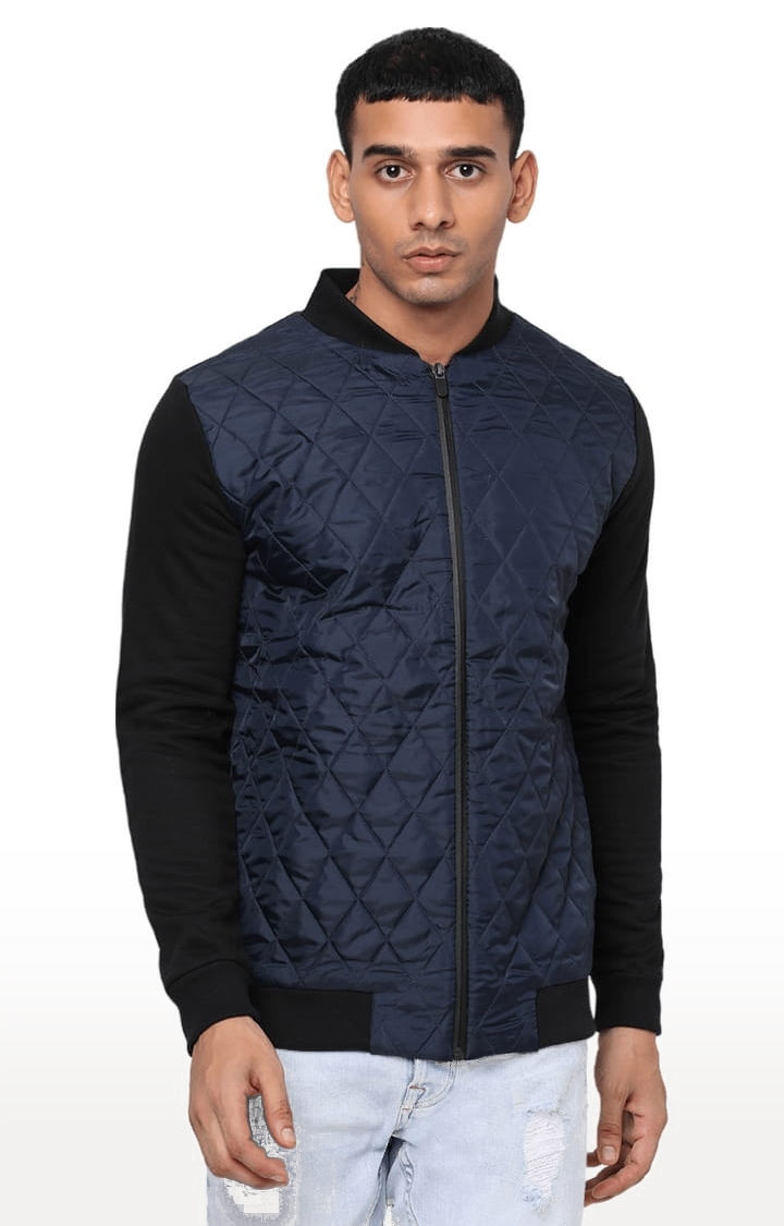 YOONOY | Men's Navy & Black Polyester Quilted Bomber Jacket
