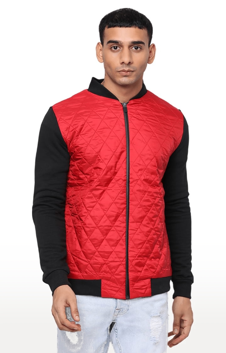 YOONOY | Men's Red & Black Polyester Quilted Bomber Jacket