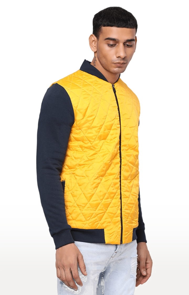 Men's Navy & Black Polyester Quilted Bomber Jacket