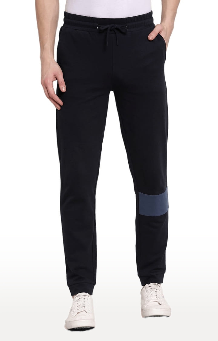 YOONOY | Men's Navy Blue Cotton Solid Casual Joggers 0