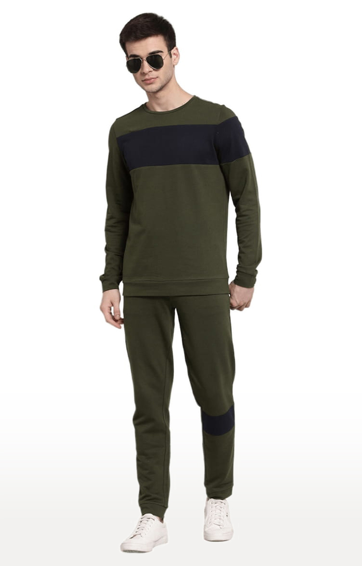 Men's Olive Green Cotton Solid Casual Joggers