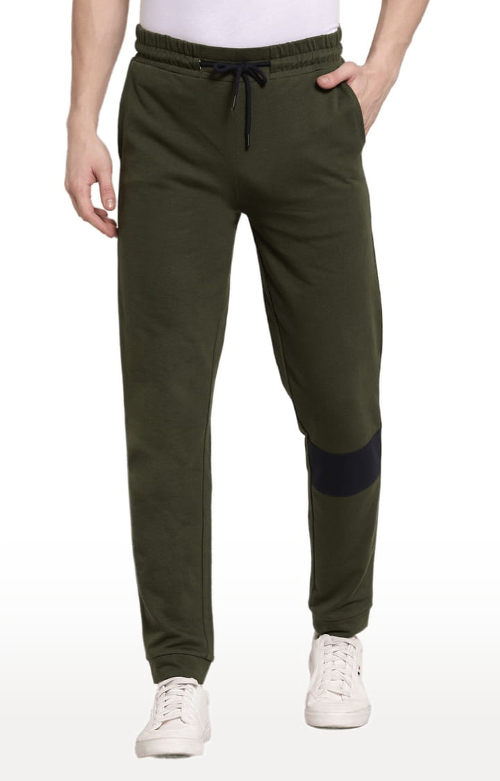 Men's Olive Green Cotton Solid Casual Joggers