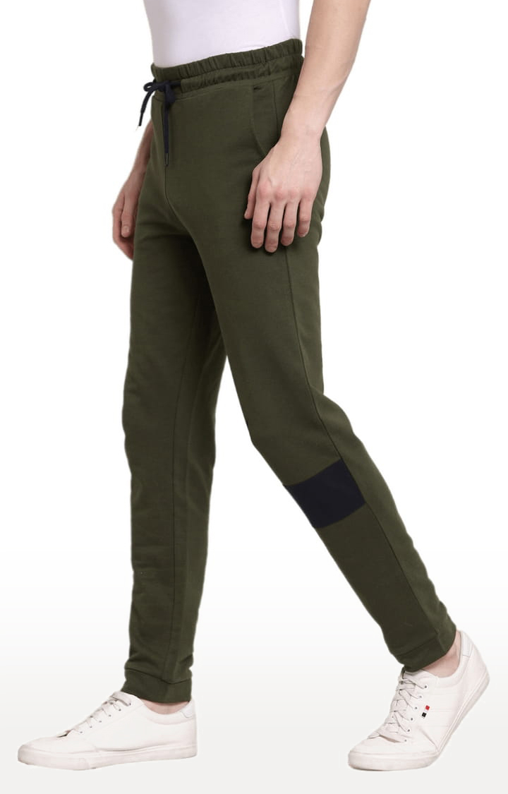 Men's Olive Green Cotton Solid Casual Joggers