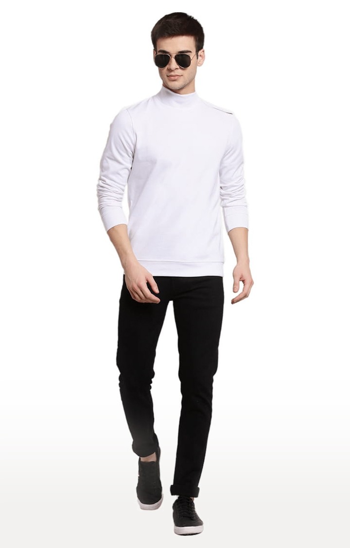 Men's White Cotton Solid Sweatshirts