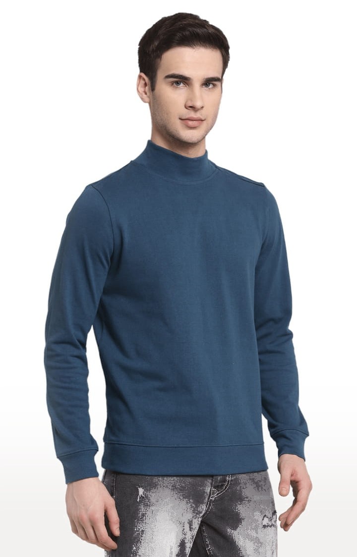Men's Teal Blue Cotton Solid Sweatshirts