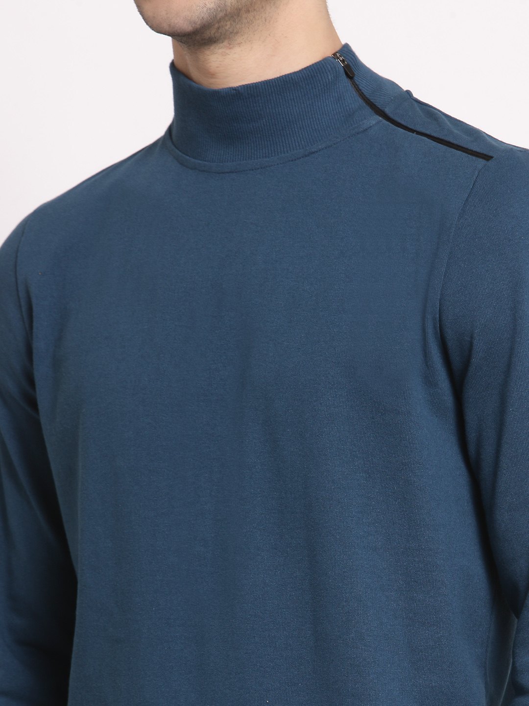 Men's Teal Blue Cotton Solid Sweatshirts