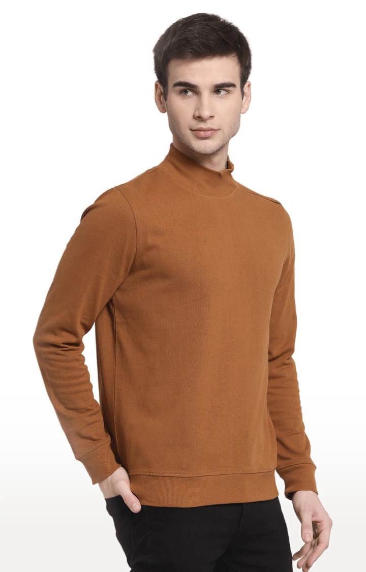 YOONOY | Men's Brown Cotton Solid Sweatshirts 3