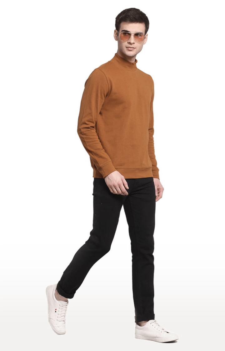 YOONOY | Men's Brown Cotton Solid Sweatshirts 1