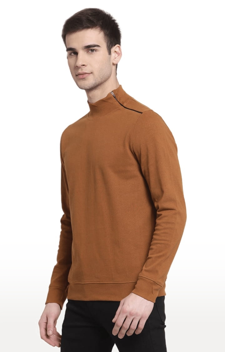 YOONOY | Men's Brown Cotton Solid Sweatshirts 2