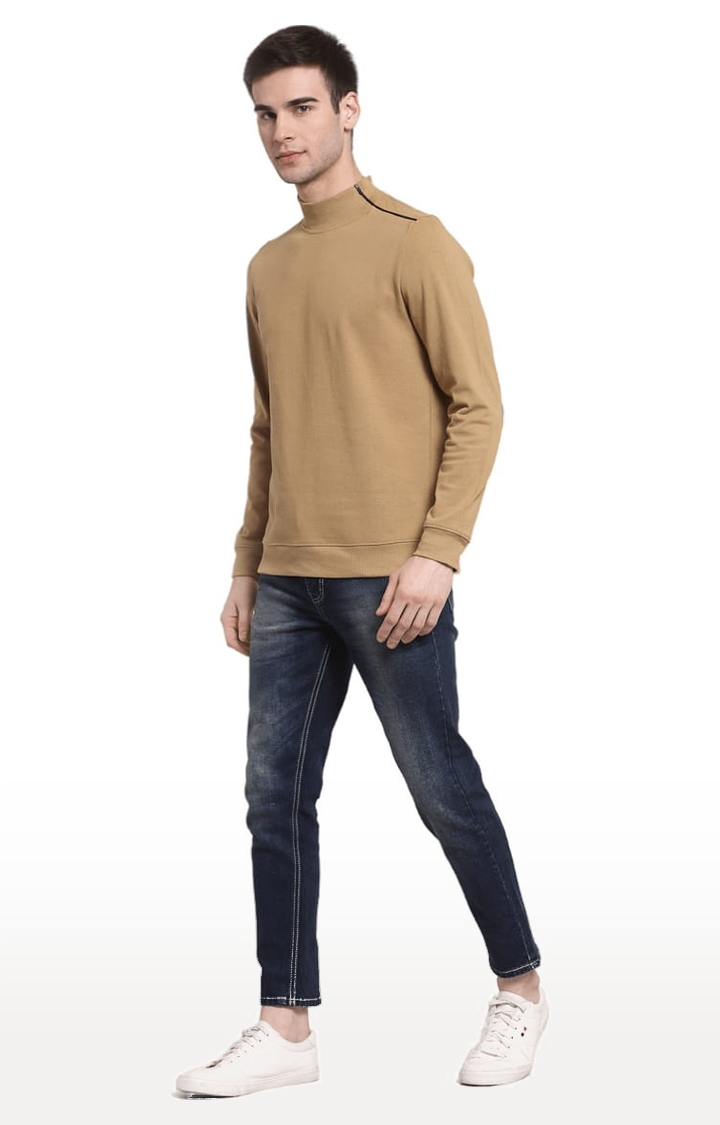 YOONOY | Men's Khaki Cotton Solid Sweatshirts 1