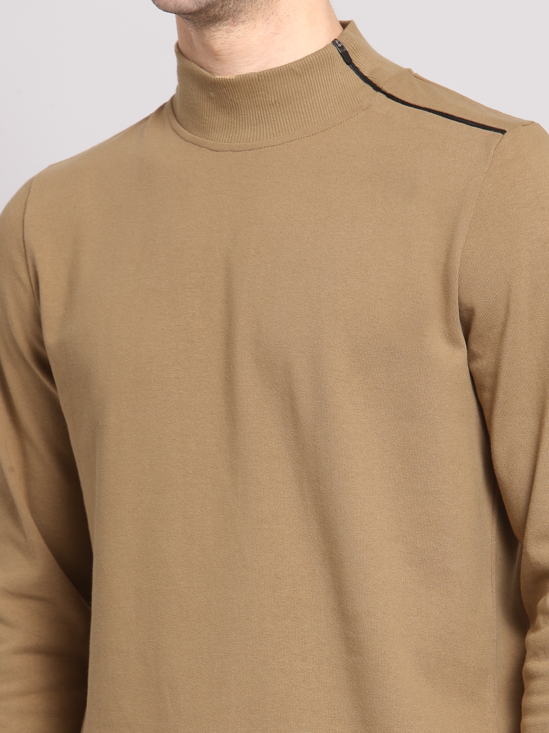 YOONOY | Men's Khaki Cotton Solid Sweatshirts 4