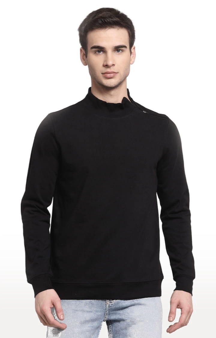 YOONOY | Men's Black Cotton Solid Sweatshirts 0