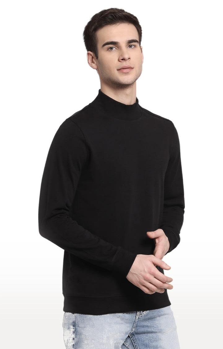 YOONOY | Men's Black Cotton Solid Sweatshirts 2