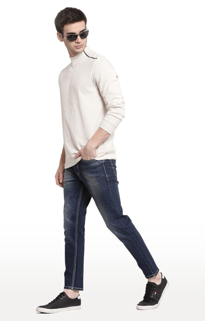 Men's Beige Cotton Solid Sweatshirts