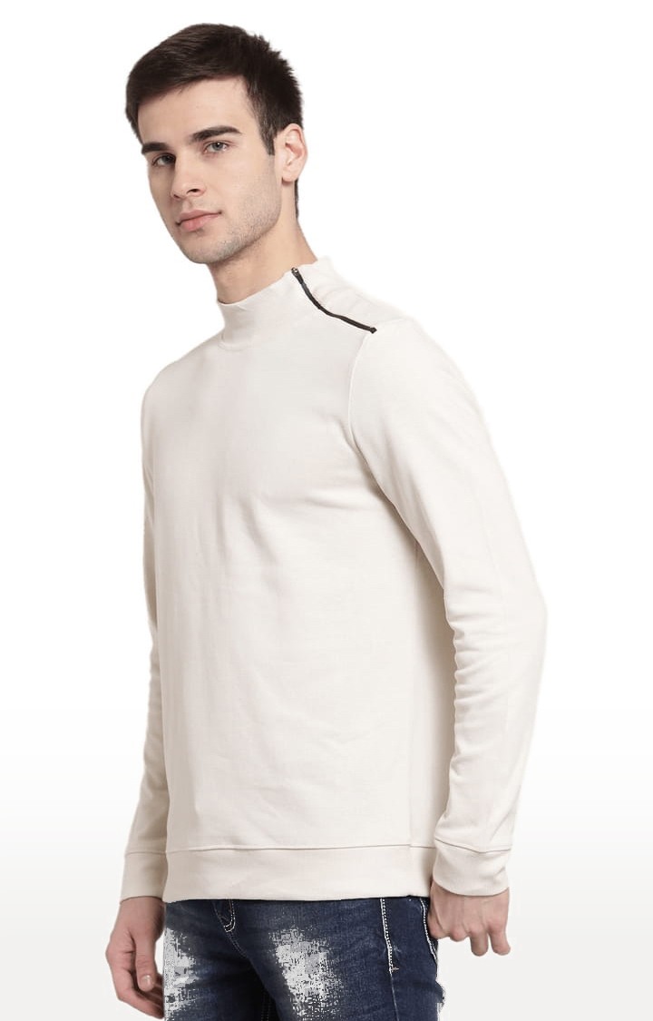 Men's Beige Cotton Solid Sweatshirts