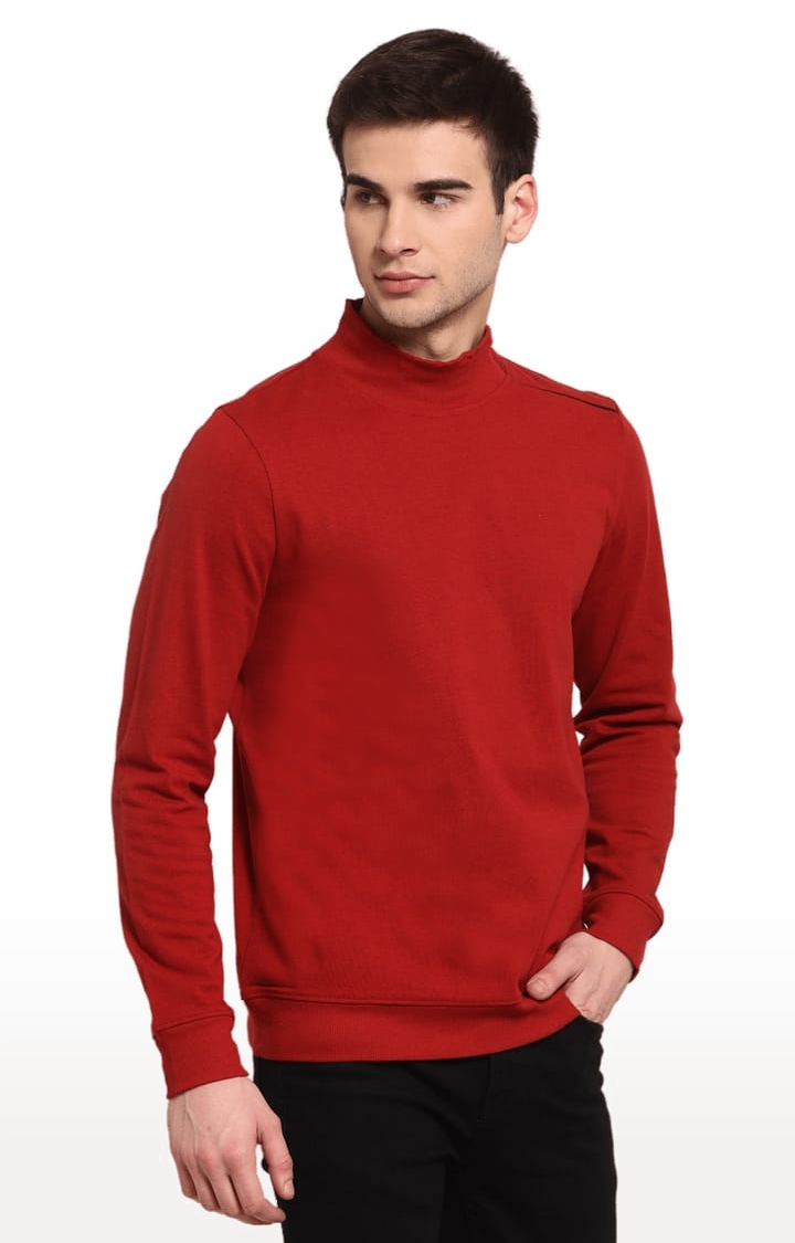 YOONOY | Men's Red Cotton Solid Sweatshirts 2