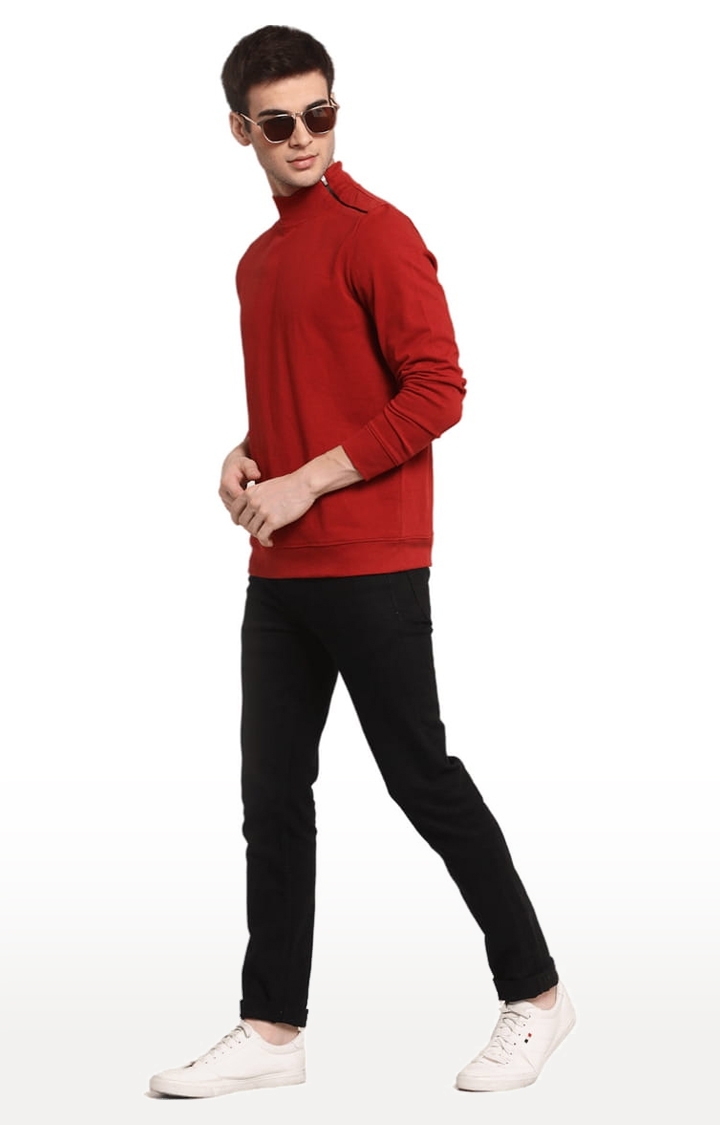 YOONOY | Men's Red Cotton Solid Sweatshirts 1