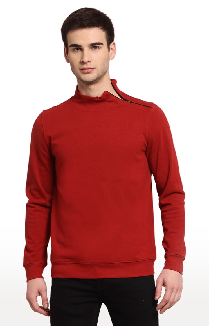 YOONOY | Men's Red Cotton Solid Sweatshirts 0