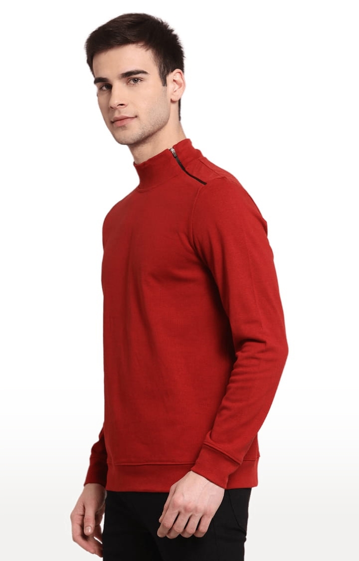 YOONOY | Men's Red Cotton Solid Sweatshirts 3