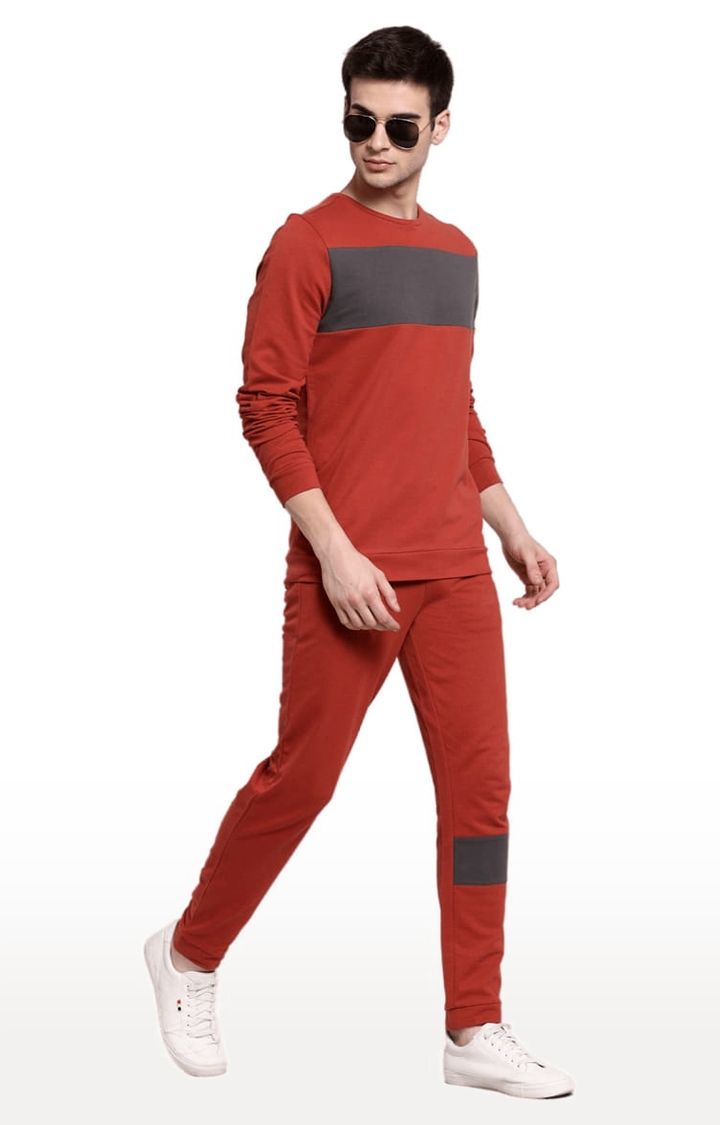 YOONOY | Men's Orange & Grey Cotton Colourblock Sweatshirts 1