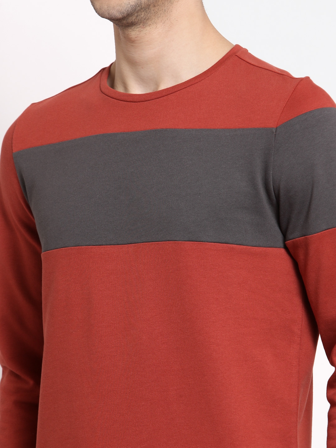 YOONOY | Men's Orange & Grey Cotton Colourblock Sweatshirts 4