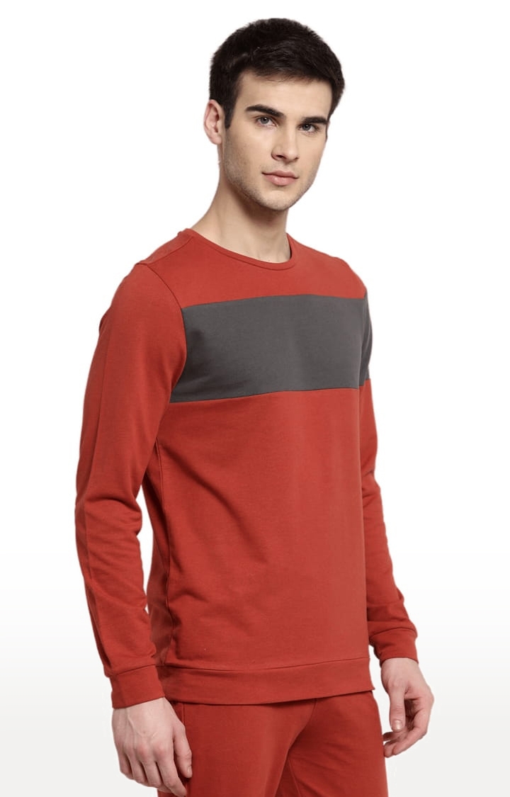 YOONOY | Men's Orange & Grey Cotton Colourblock Sweatshirts 3