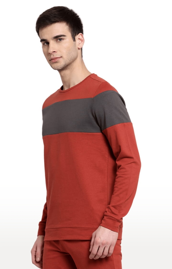 YOONOY | Men's Orange & Grey Cotton Colourblock Sweatshirts 2
