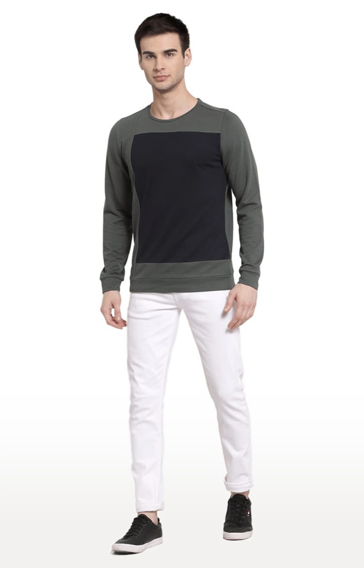 Men's Green & Black Cotton Colourblock Sweatshirts