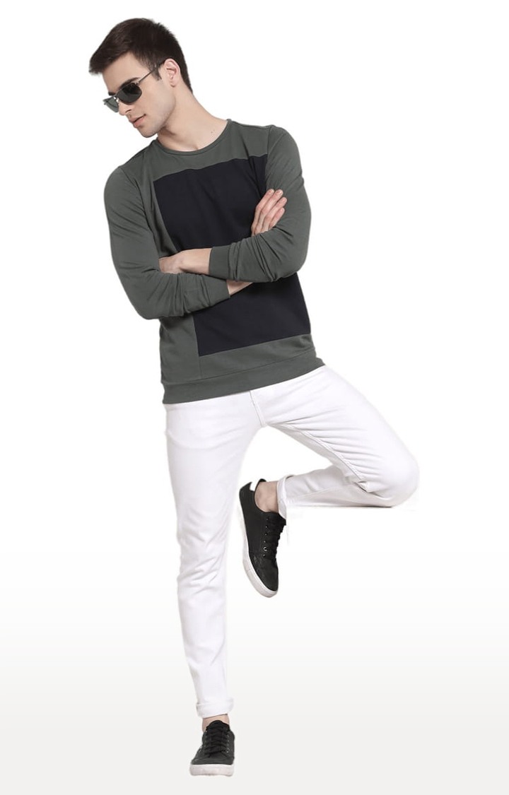 Men's Green & Black Cotton Colourblock Sweatshirts