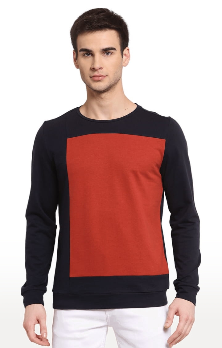 YOONOY | Men's Black & Red Cotton Colourblock Sweatshirts 0