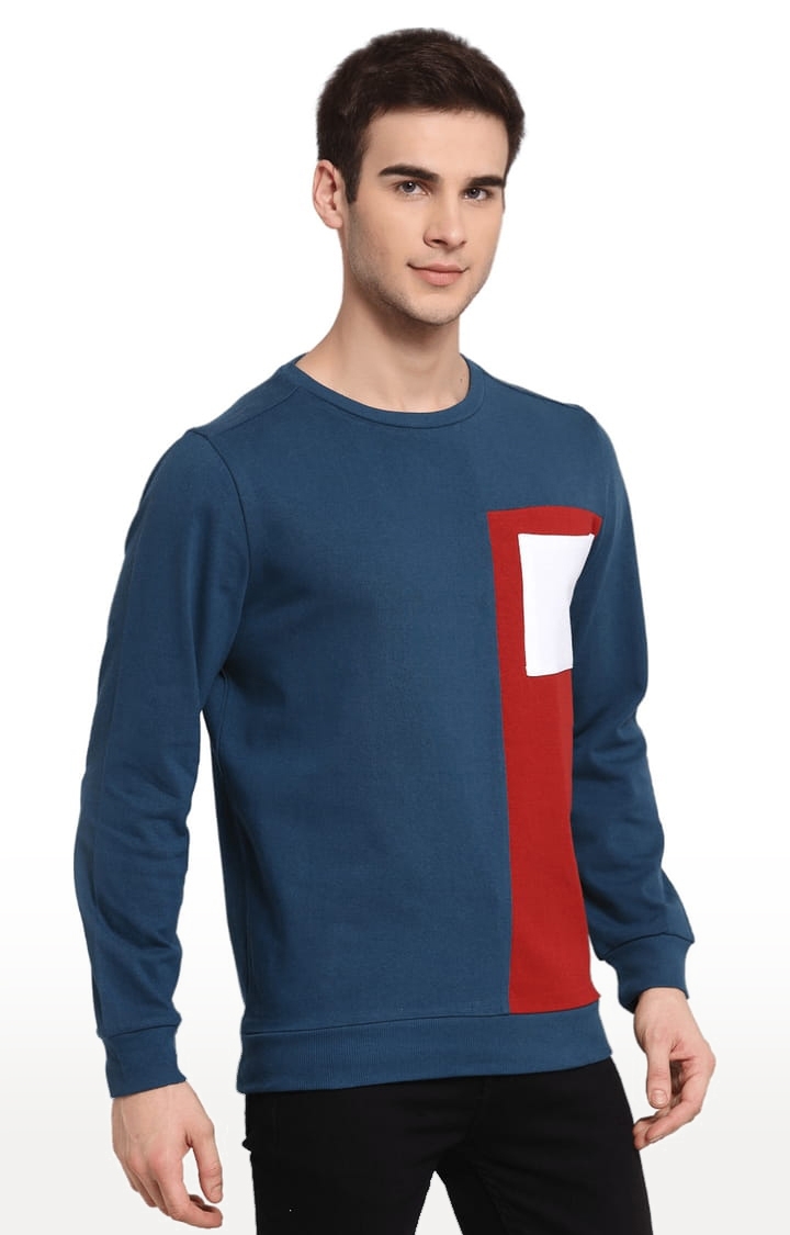 YOONOY | Men's Blue Cotton Colourblock Sweatshirts 3