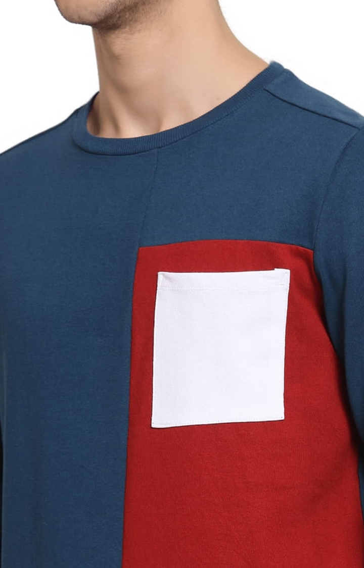 YOONOY | Men's Blue Cotton Colourblock Sweatshirts 4