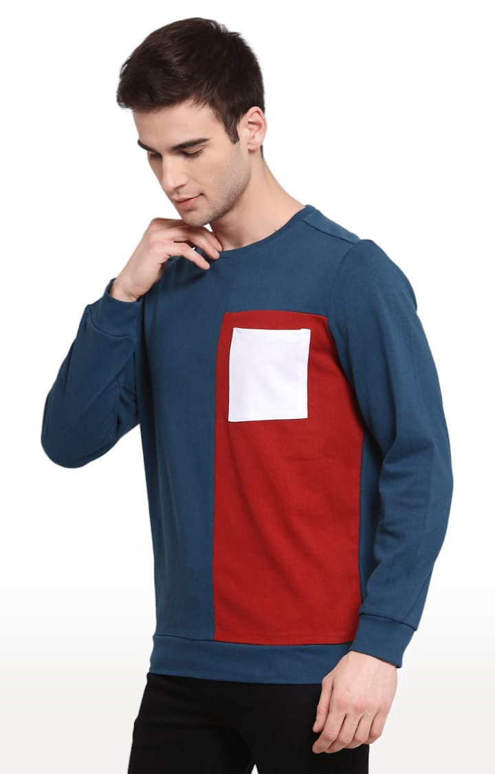 YOONOY | Men's Blue Cotton Colourblock Sweatshirts 2