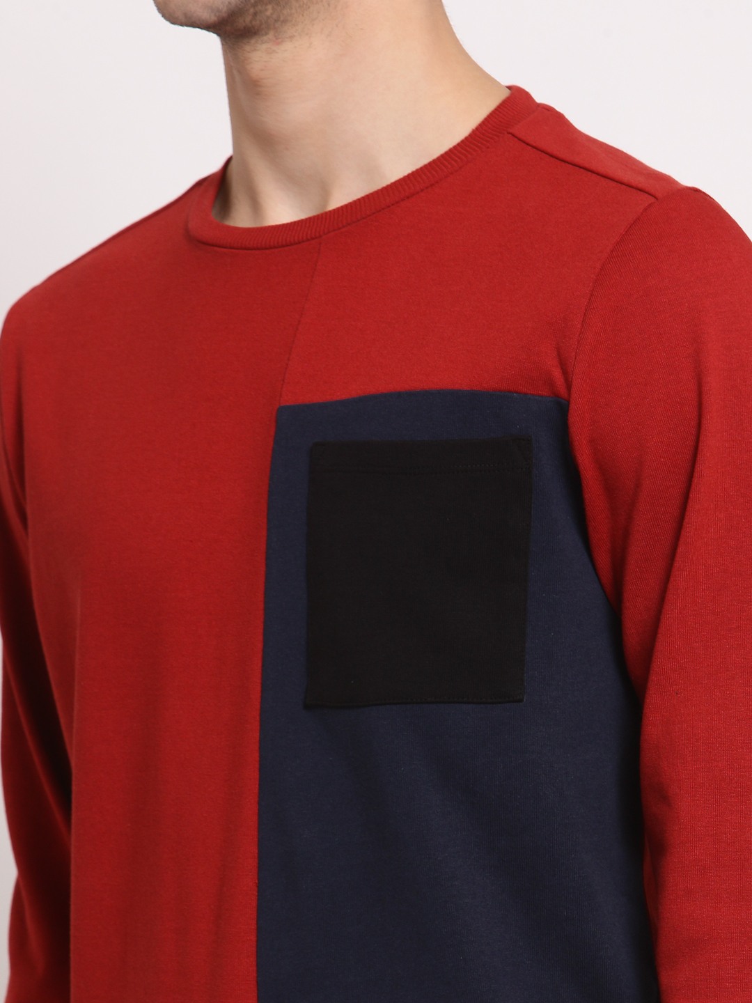 Men's Red & Navy Cotton Colourblock Sweatshirts
