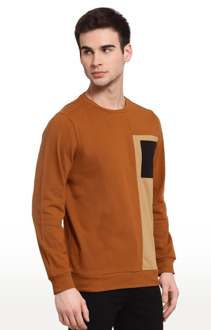 YOONOY | Men's Brown Cotton Colourblock Sweatshirts 2