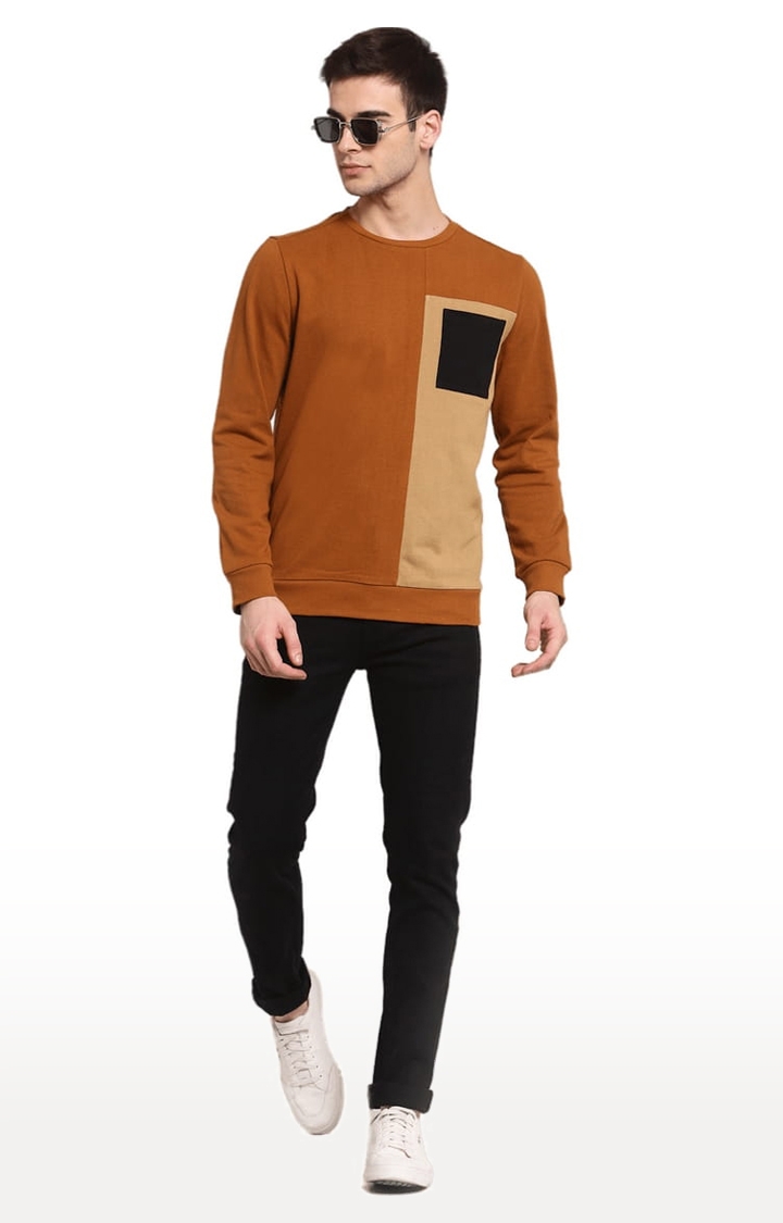 YOONOY | Men's Brown Cotton Colourblock Sweatshirts 1