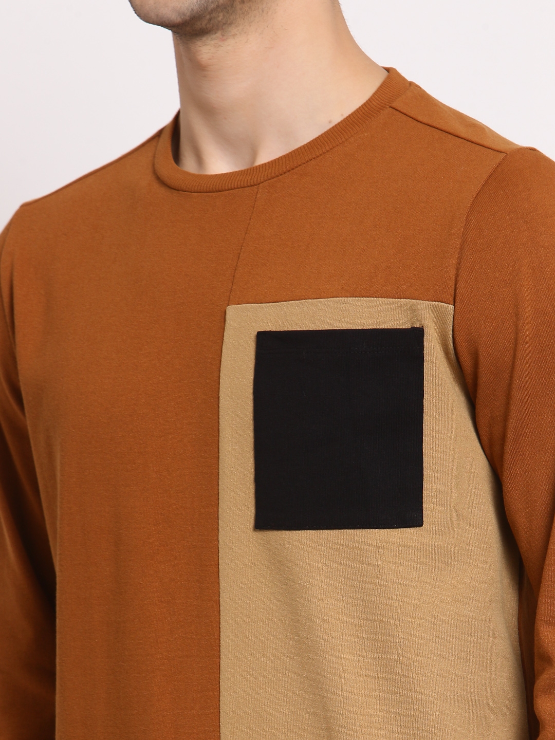 YOONOY | Men's Brown Cotton Colourblock Sweatshirts 4