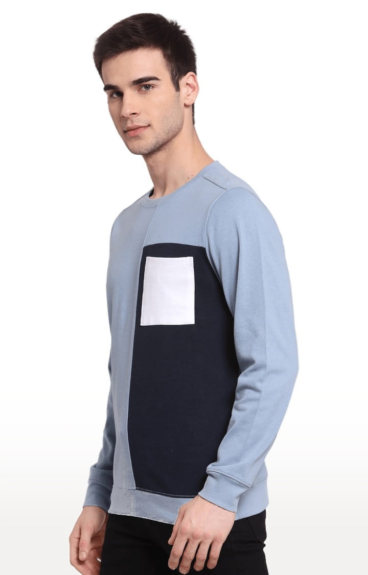 YOONOY | Men's Blue & Black Cotton Colourblock Sweatshirts 3