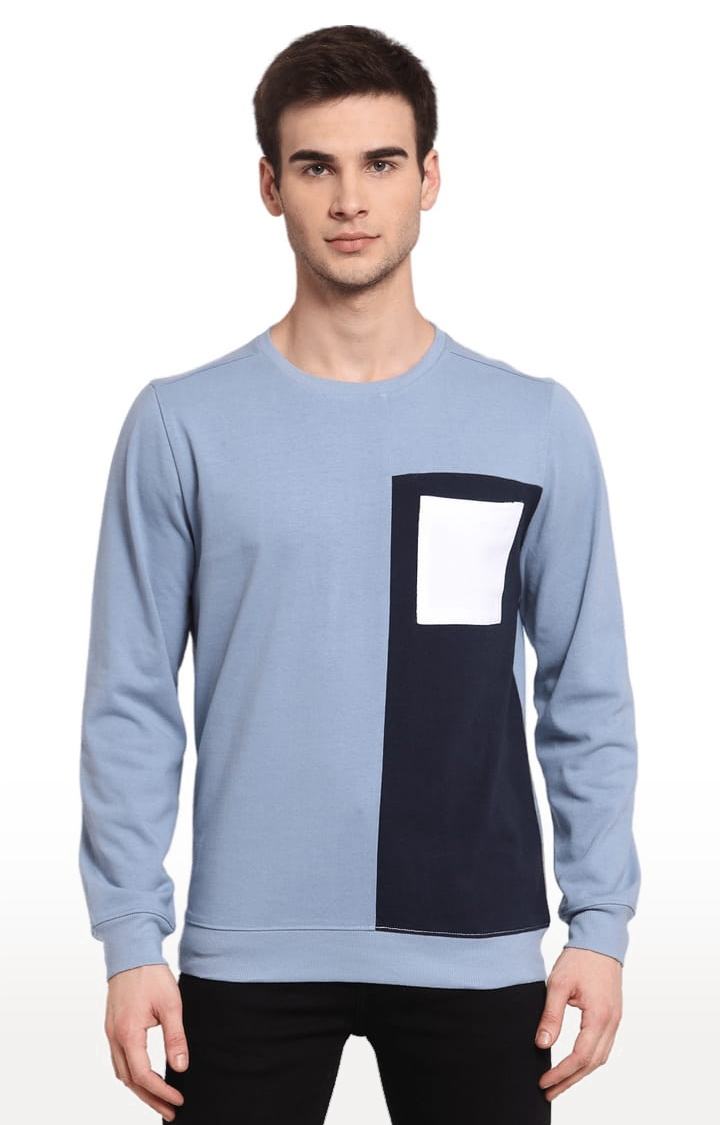 YOONOY | Men's Blue & Black Cotton Colourblock Sweatshirts 0