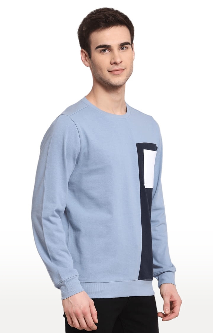 YOONOY | Men's Blue & Black Cotton Colourblock Sweatshirts 2