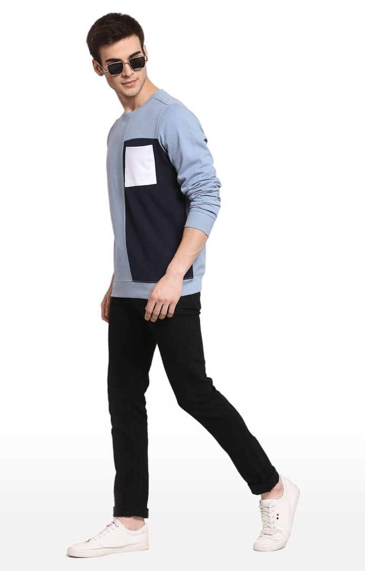 YOONOY | Men's Blue & Black Cotton Colourblock Sweatshirts 1